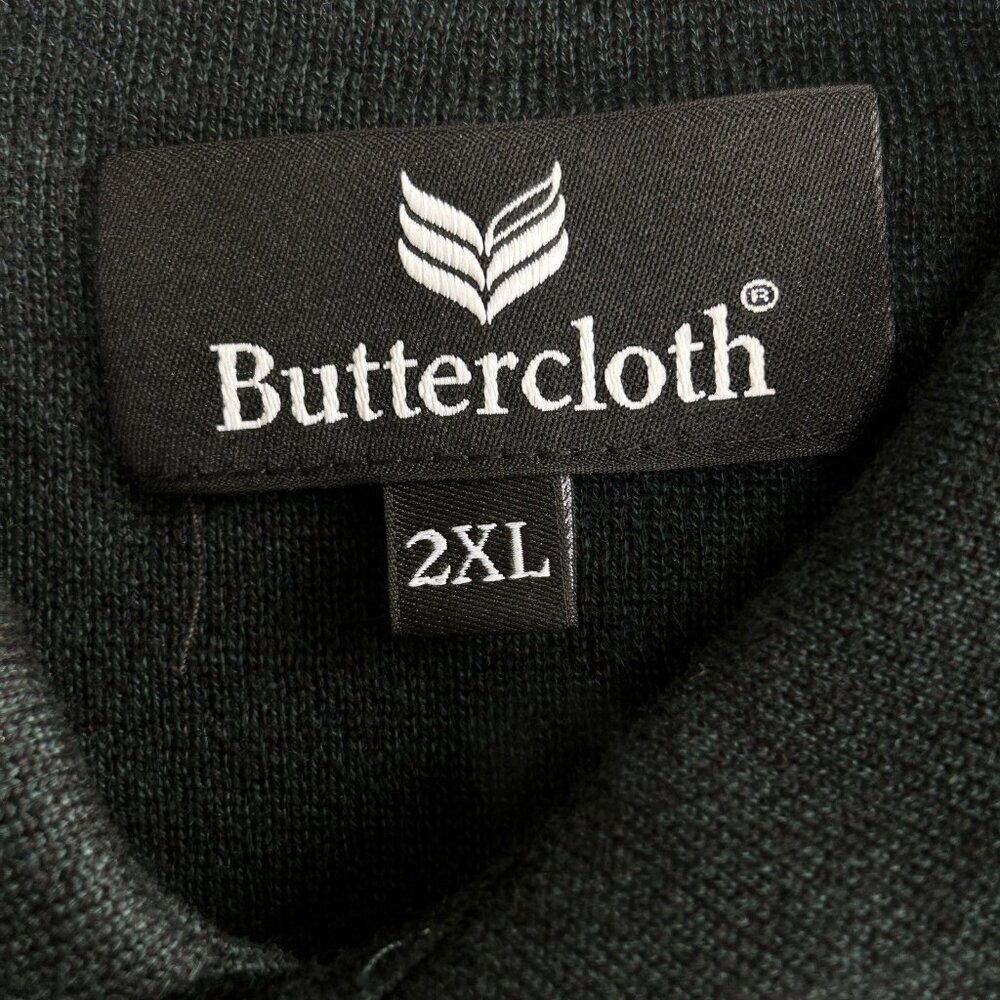 Buttercloth Men’s Polo Sweater Long Sleeve Dark Green Chevron Texture Size 2XL - Picture 6 of 9